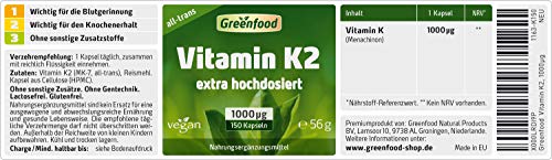 Greenfood Vitamin K2 150 Kapseln 1000 µg hochdosiert MK7 vegan 