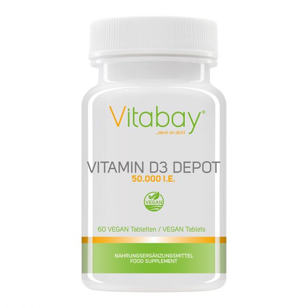 Hochdosiert Vitamin D3 Depot 50.000 I.E 50 Tage 60 vegane Table,Made in Germany 